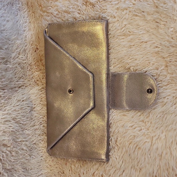 TANO Leather Envelope Clutch Purse, Metallic Gold - Picture 3 of 10